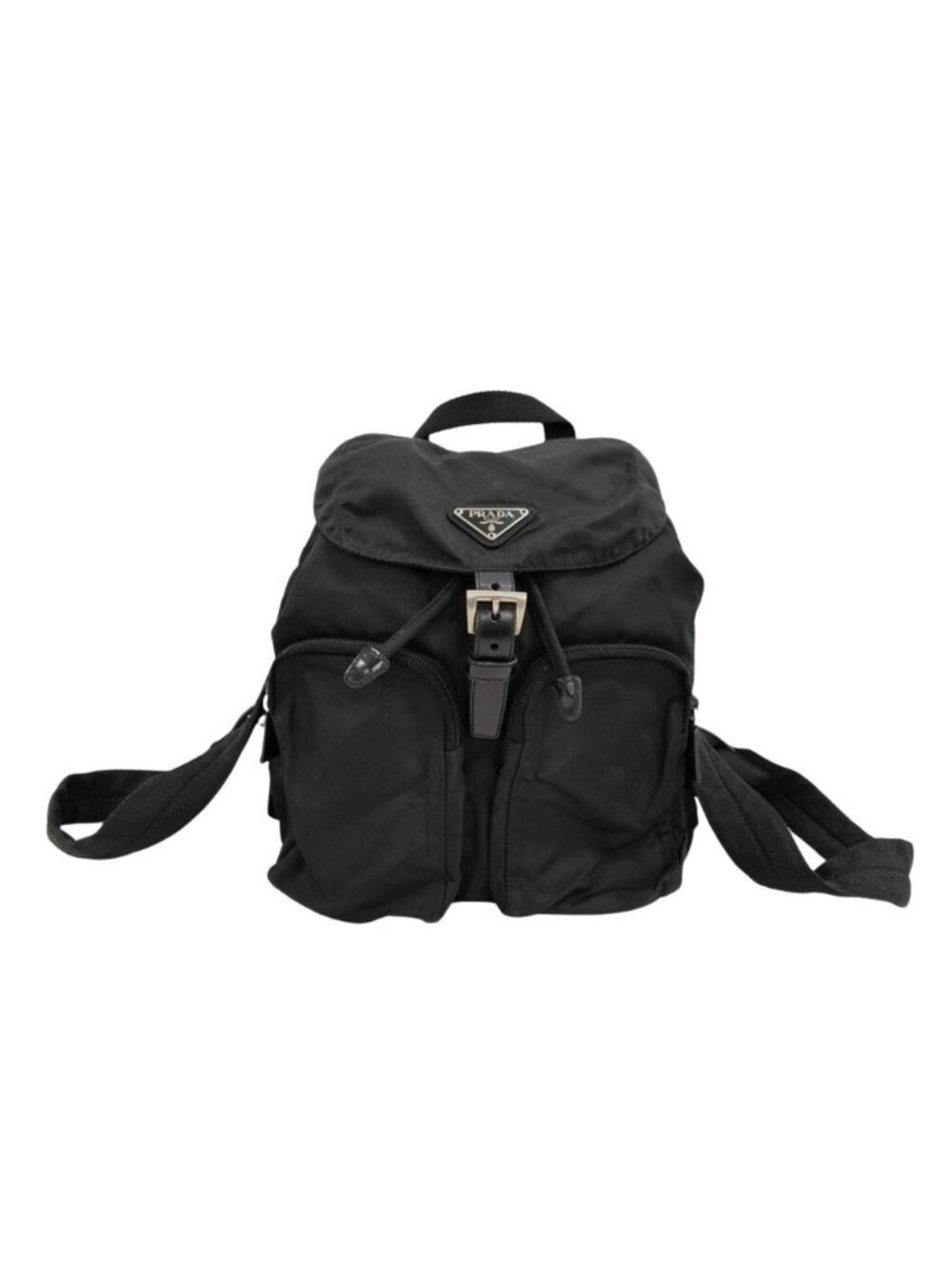 Prada Backpack Triangle Logo Black Nylon White Tag Silver